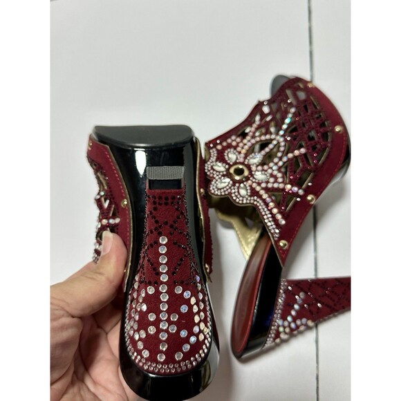 Grande Gaeller High Heel Rhinestone Burgandy Red Size 9 - Picture 9 of 11